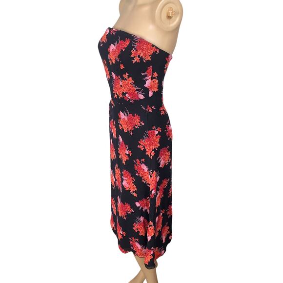 Vtg Y2K Bebe Black Red Floral Strapless Corset Midi Dress SZ 4 - Picture 4 of 9